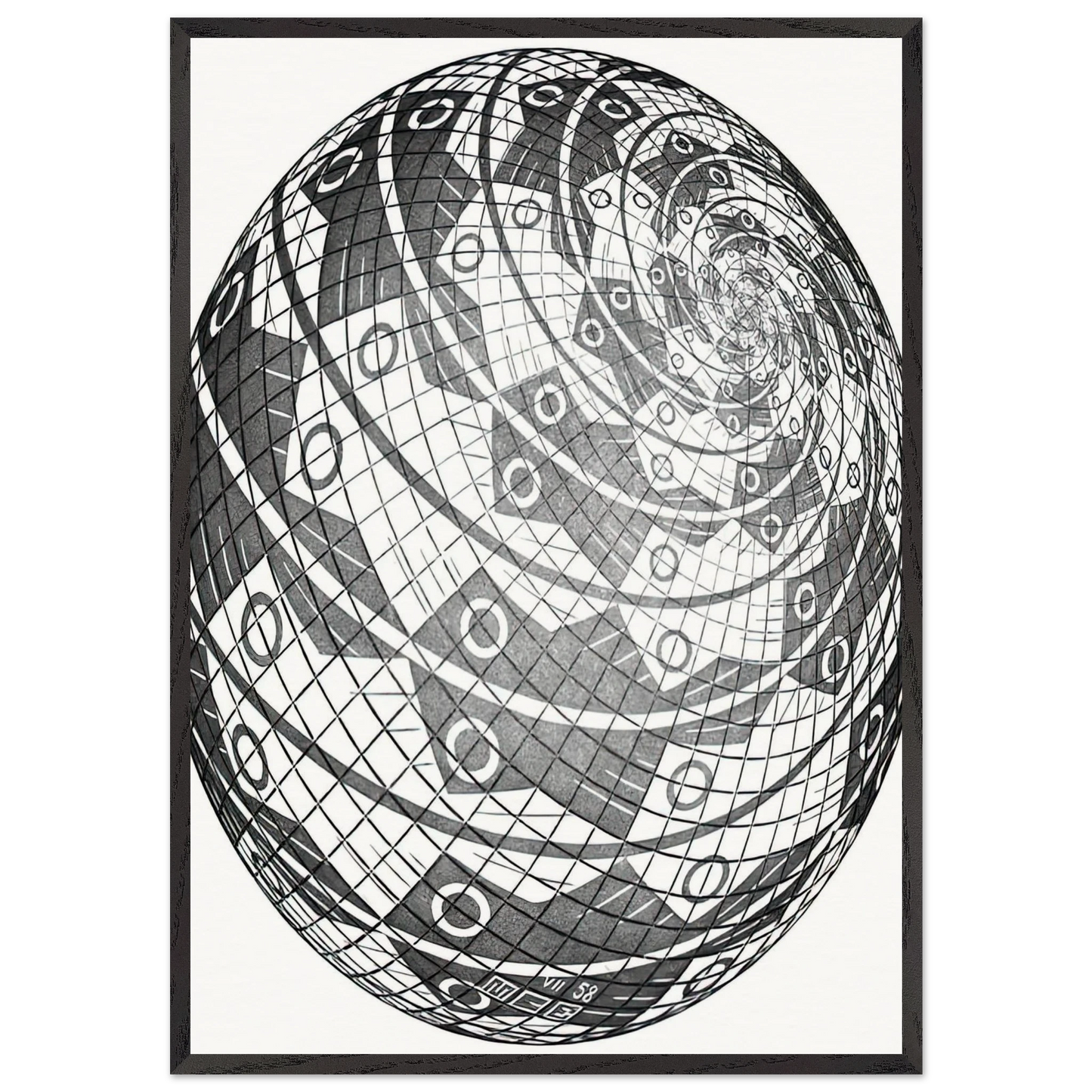 SPHERE SURFACE WITH FISHES - MC Escher Framed Art Print – Black Wooden Frame - Default Title - -Framed Art Print