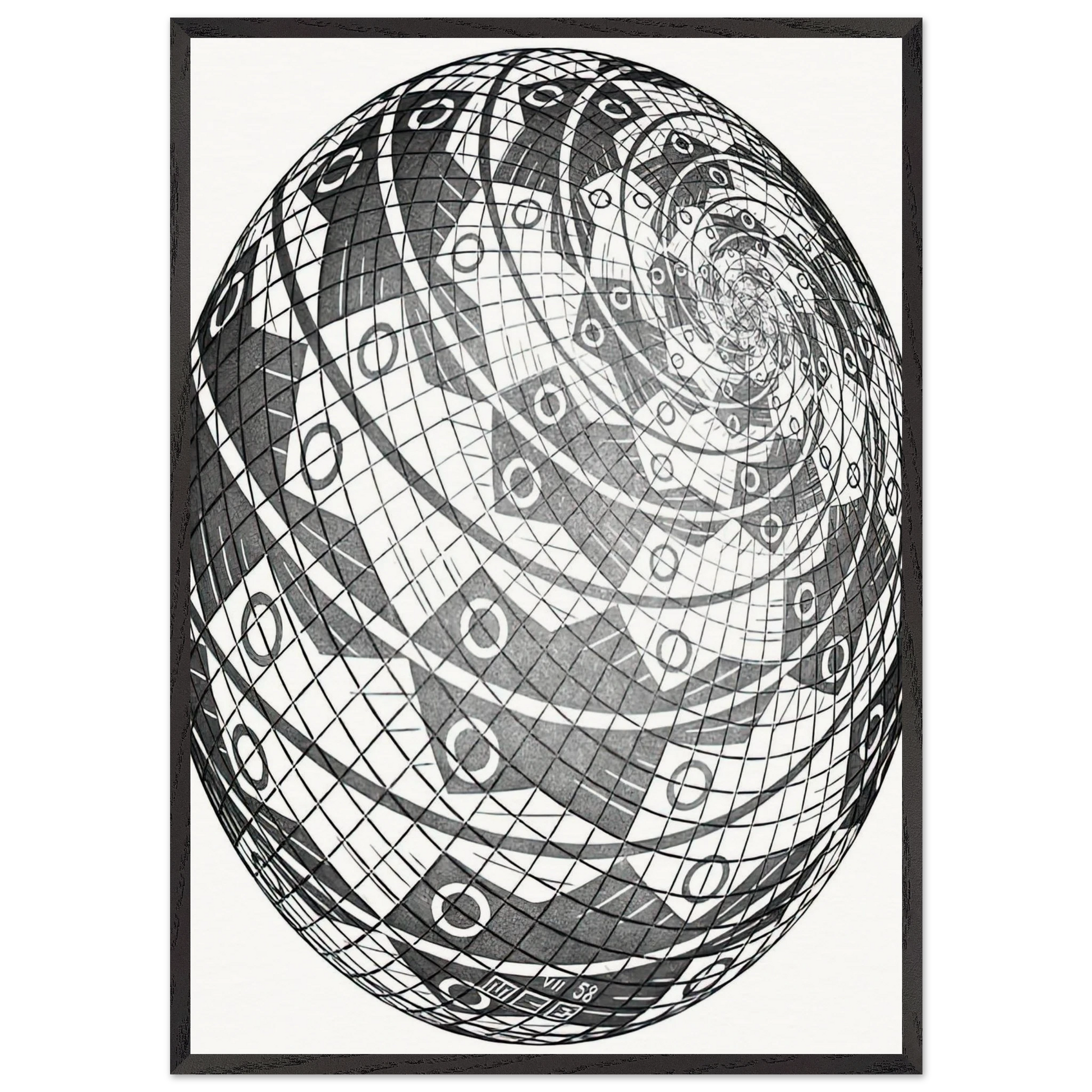 SPHERE SURFACE WITH FISHES - MC Escher Framed Art Print – Black Wooden Frame - Default Title - -Framed Art Print