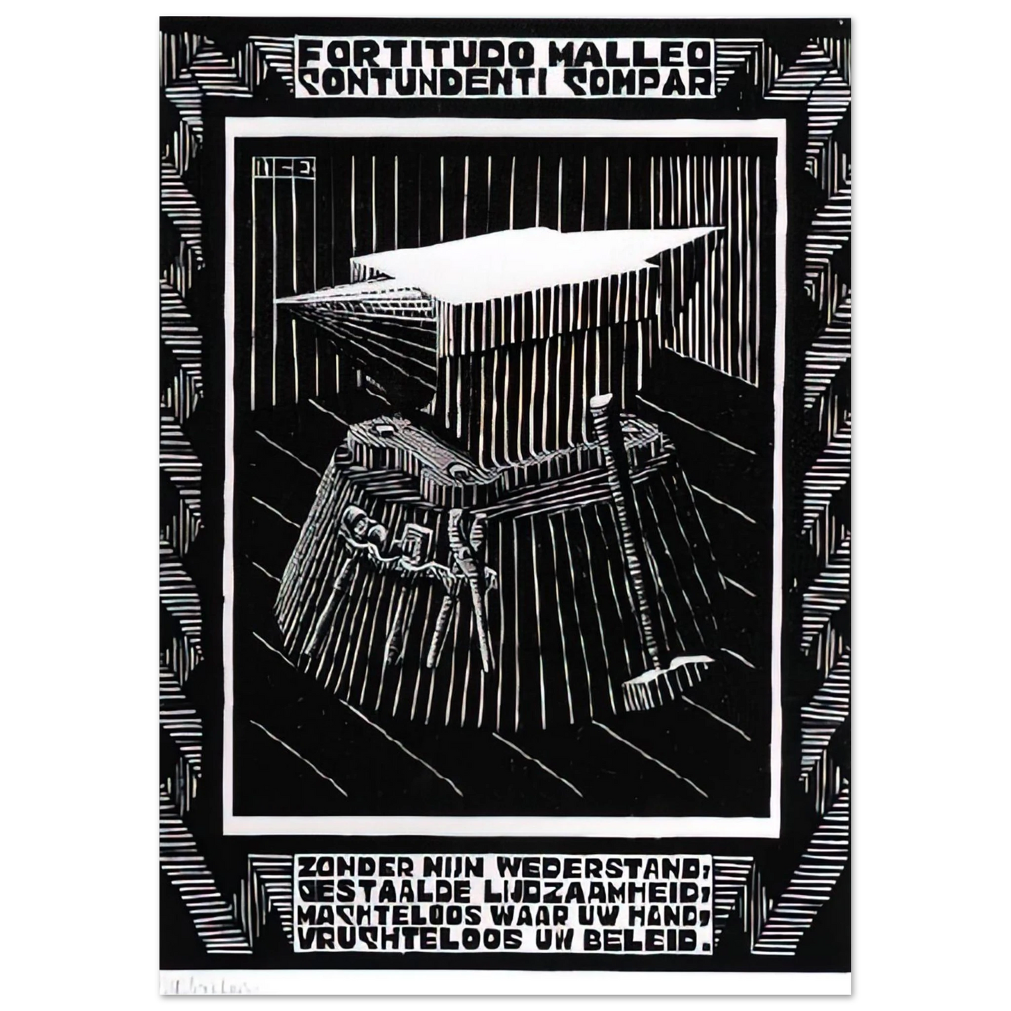MC Escher - EMBLEMATA ANVIL Wall Art - 30x40 cm / 12x16 inches - Premium Wooden Framed Poster With Fine Art Paper - Wood frame