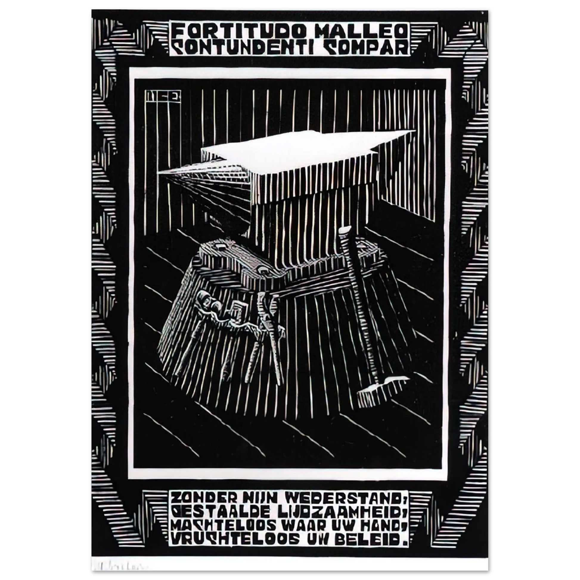 MC Escher - EMBLEMATA ANVIL Wall Art - 30x40 cm / 12x16 inches - Premium Wooden Framed Poster With Fine Art Paper - Wood frame
