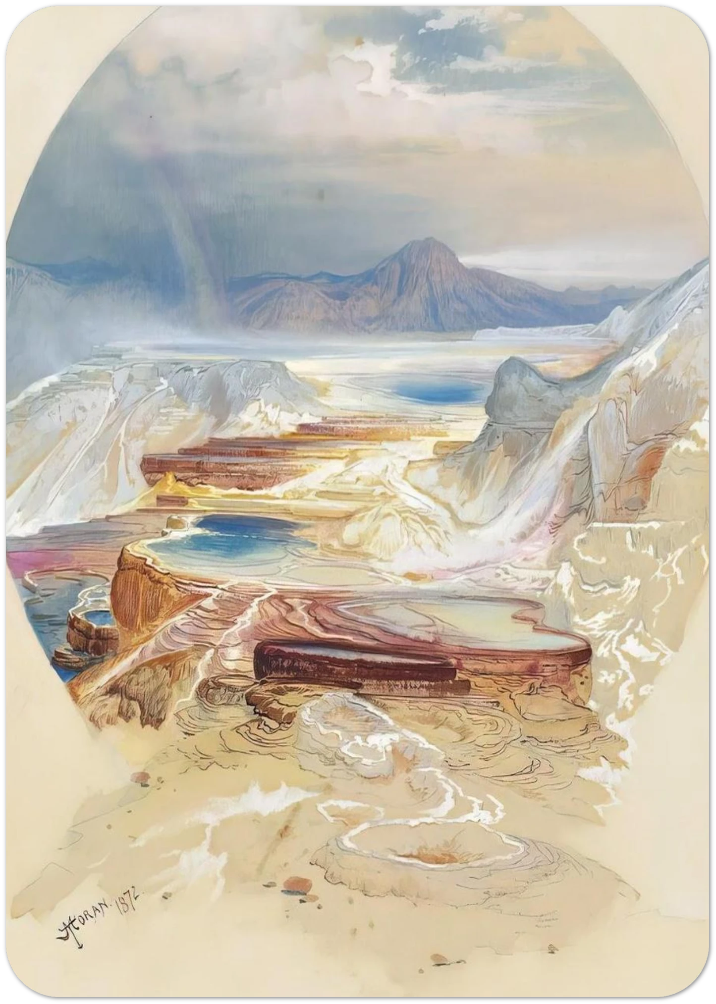 Minerva Terrace Yellowstone By Thomas Moran Pack of 10 Post Cards | Thomas Moran Post Cards | A6 (10.5 x 14.8 cm) - 4.1 x 5.8 inches