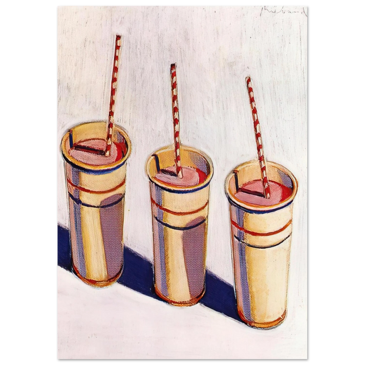 Wayne Thiebaud - Three Strawberry Shakes - 1964 Wall Art - 30x40 cm / 12x16 inches - Premium Wooden Framed Poster With Fine Art Paper - White frame