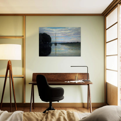 River view with a boat Sun - Piet Mondrian Brushed Aluminum Print - 70x100 cm / 28x40 inches | Piet Mondrian Aluminum Print | Piet Mondrian Prints