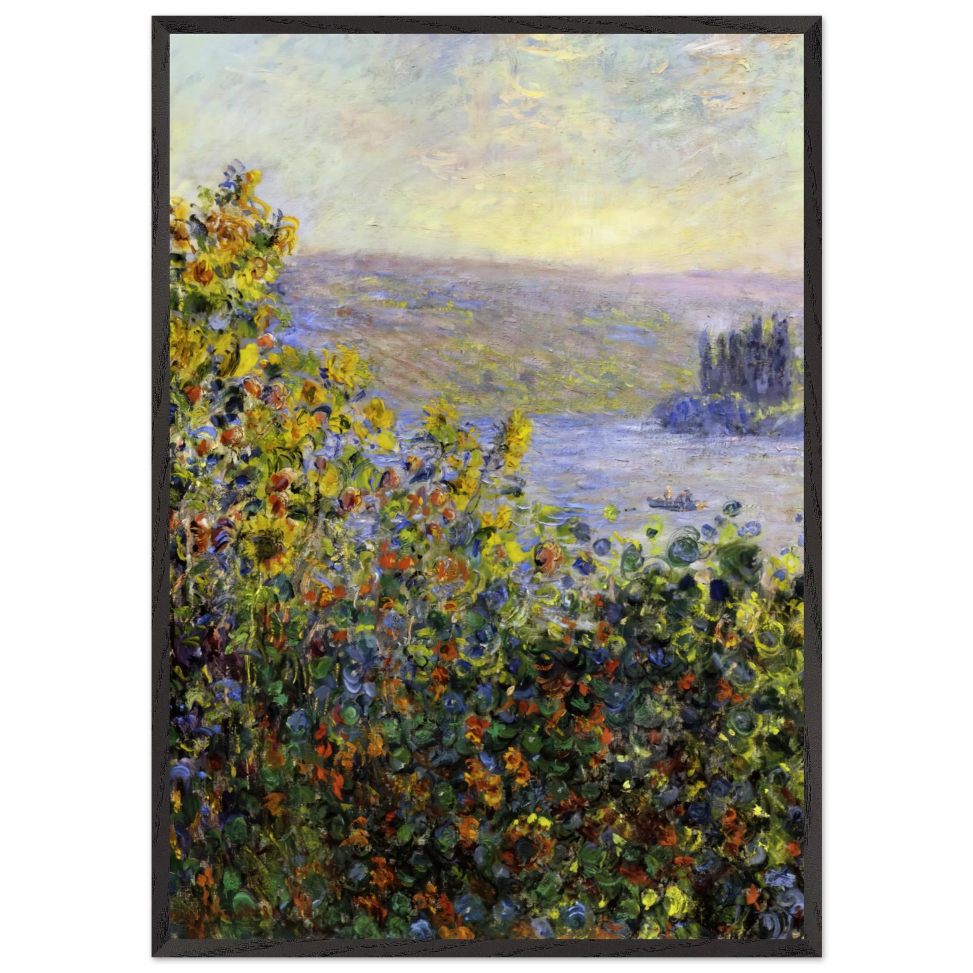 Flowers Beds at Vetheuil - claude monet Framed Art Print – Black Wooden Frame - Default Title - -Framed Art Print