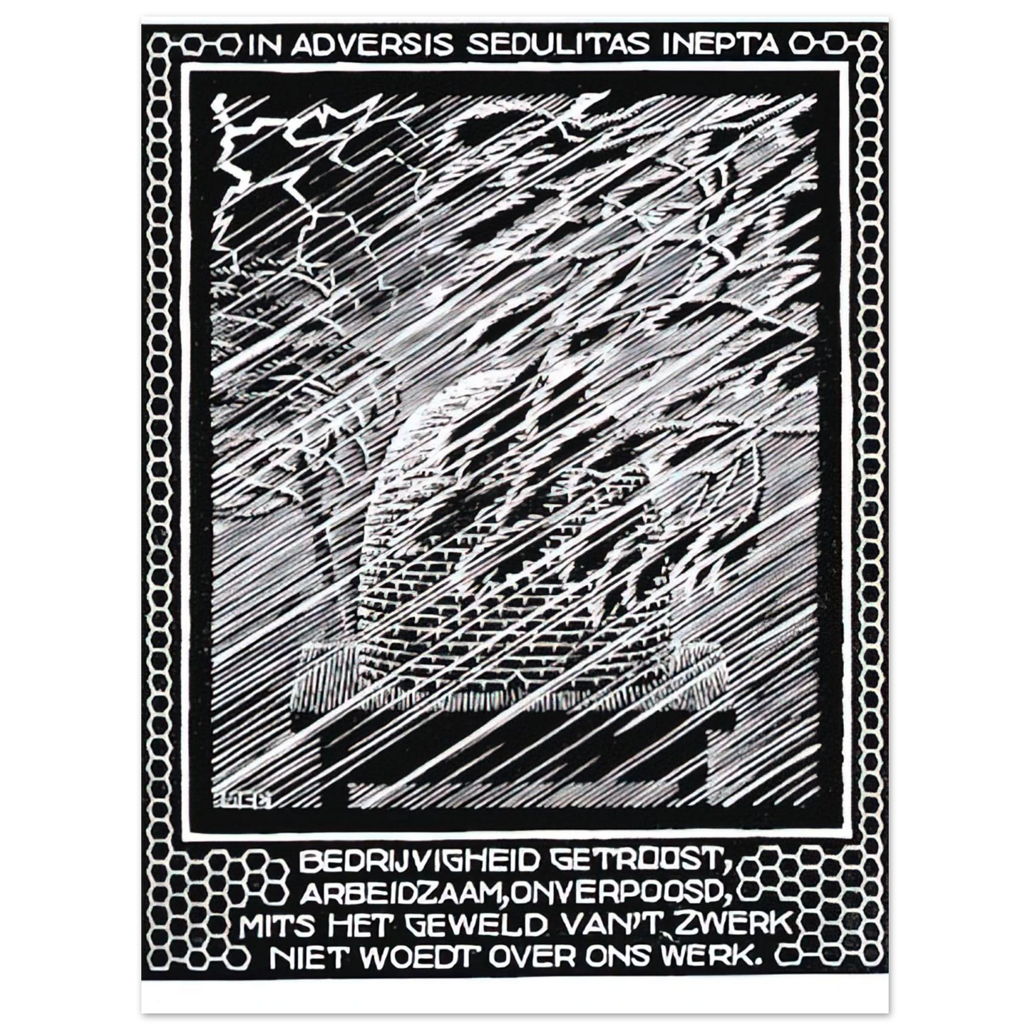 MC Escher - EMBLEMATA BEEHIVE Wall Art - 21x29.7 cm / 8x12" - Premium Wooden Framed Poster With Fine Art Paper - Black frame