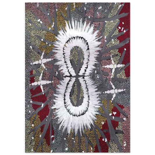 Eagle Dreaming - 1997 - Clifford Possum Tjapaltjarri Brushed Aluminum Print - 70x100 cm / 28x40 inches | Clifford Possum Tjapaltjarri Aluminum Print | Clifford Possum Tjapaltjarri Prints