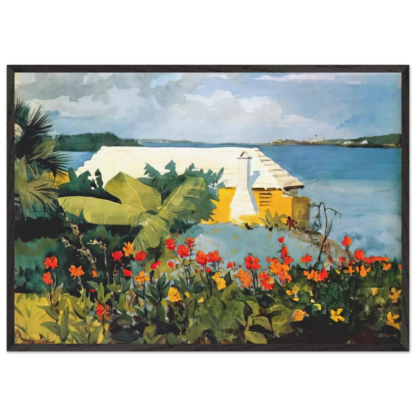 FLOWER GARDEN AND BUNGALOW BERMUDA - Winslow Homer Framed Art Print – Black Wooden Frame - Default Title - -Framed Art Print