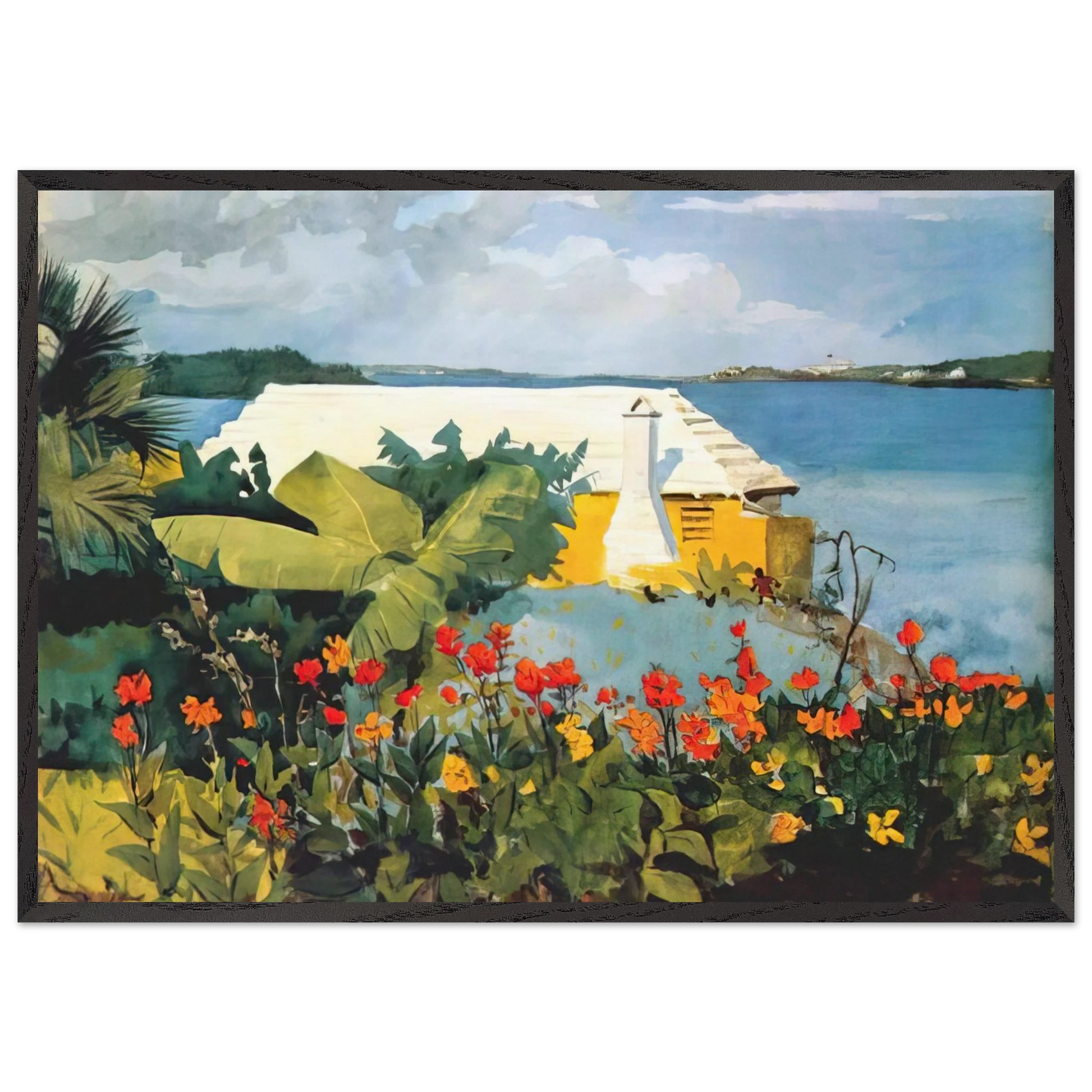 FLOWER GARDEN AND BUNGALOW BERMUDA - Winslow Homer Framed Art Print – Black Wooden Frame - Default Title - -Framed Art Print