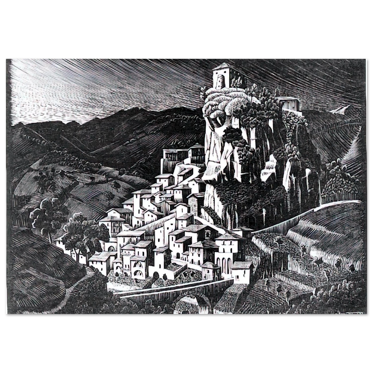 MC Escher - PALIZZI CALABRIA OCTOBER 1930 1930 Wall Art - 30x40 cm / 12x16 inches - Premium Wooden Framed Poster With Fine Art Paper - Wood frame