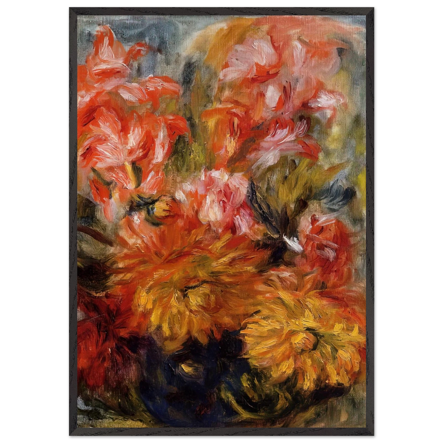 Gladiolas in a Blue Vase - Pierre-Auguste Renoir Framed Art Print – Black Wooden Frame - Default Title - -Framed Art Print