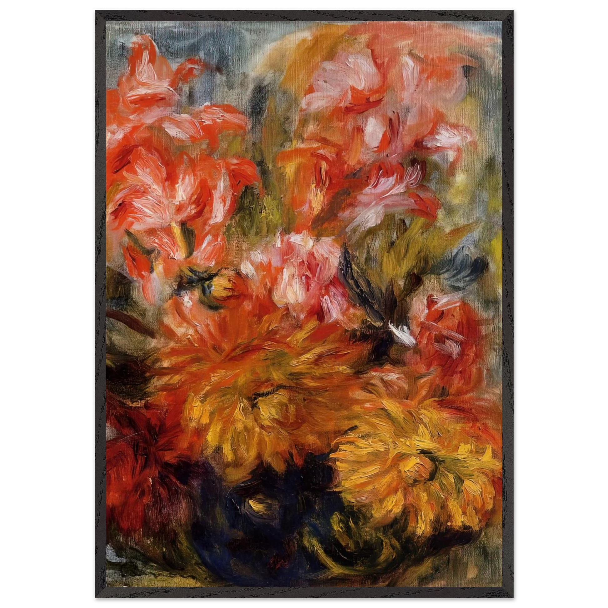 Gladiolas in a Blue Vase - Pierre-Auguste Renoir Framed Art Print – Black Wooden Frame - Default Title - -Framed Art Print