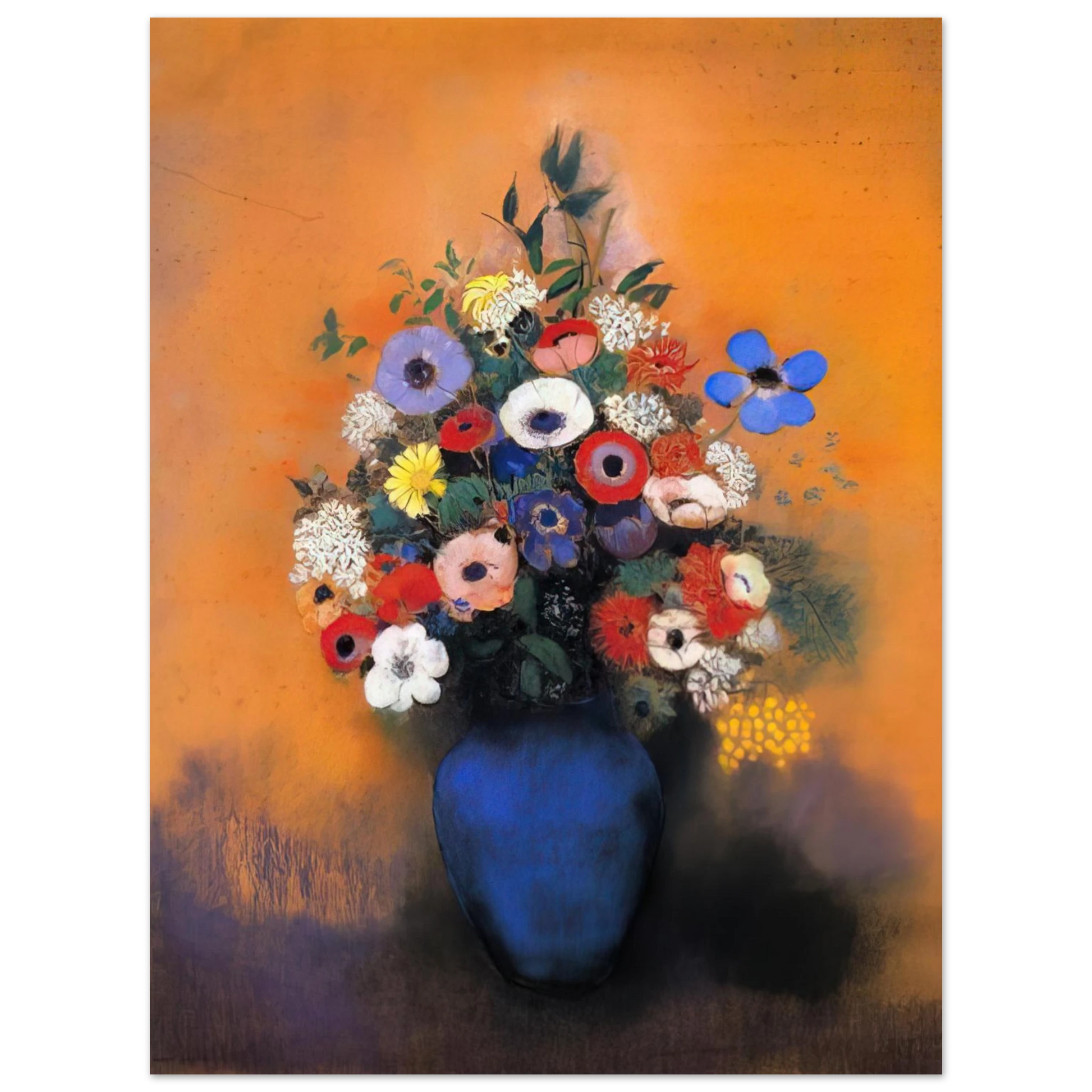 Odilon Redon - MINOSAS ANEMONIES AND LEAVES IN A BLUE VASE Fine Art Poster - Default Title