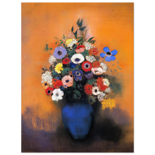 Odilon Redon - MINOSAS ANEMONIES AND LEAVES IN A BLUE VASE Fine Art Poster - Default Title