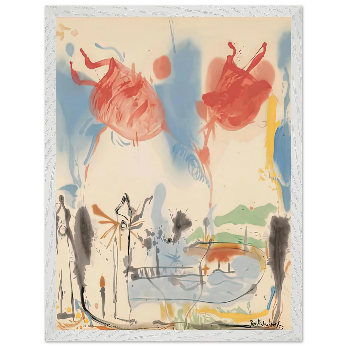 Helen Frankenthaler - Round Trip, 1957- Wall Art - 21x29.7 cm / 8x12" - Premium Wooden Framed Poster With Fine Art Paper - White frame