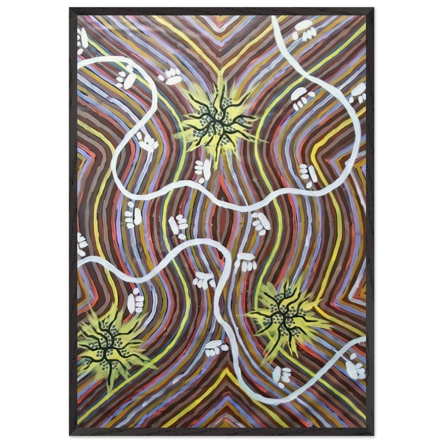 Possum Country - 1995 - Clifford Possum Tjapaltjarri Framed Art Print – Black Wooden Frame - Default Title - -Framed Art Print