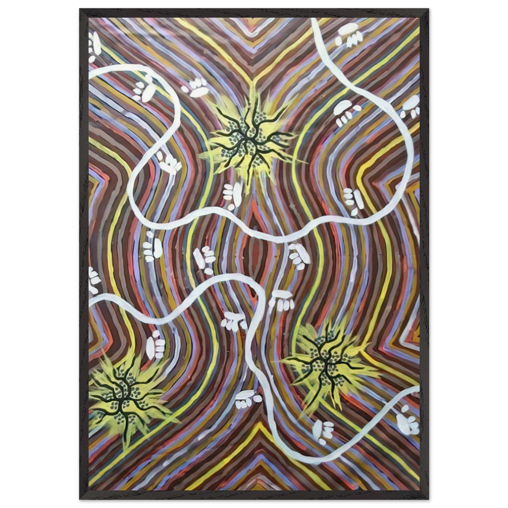 Possum Country - 1995 - Clifford Possum Tjapaltjarri Framed Art Print – Black Wooden Frame - Default Title - -Framed Art Print