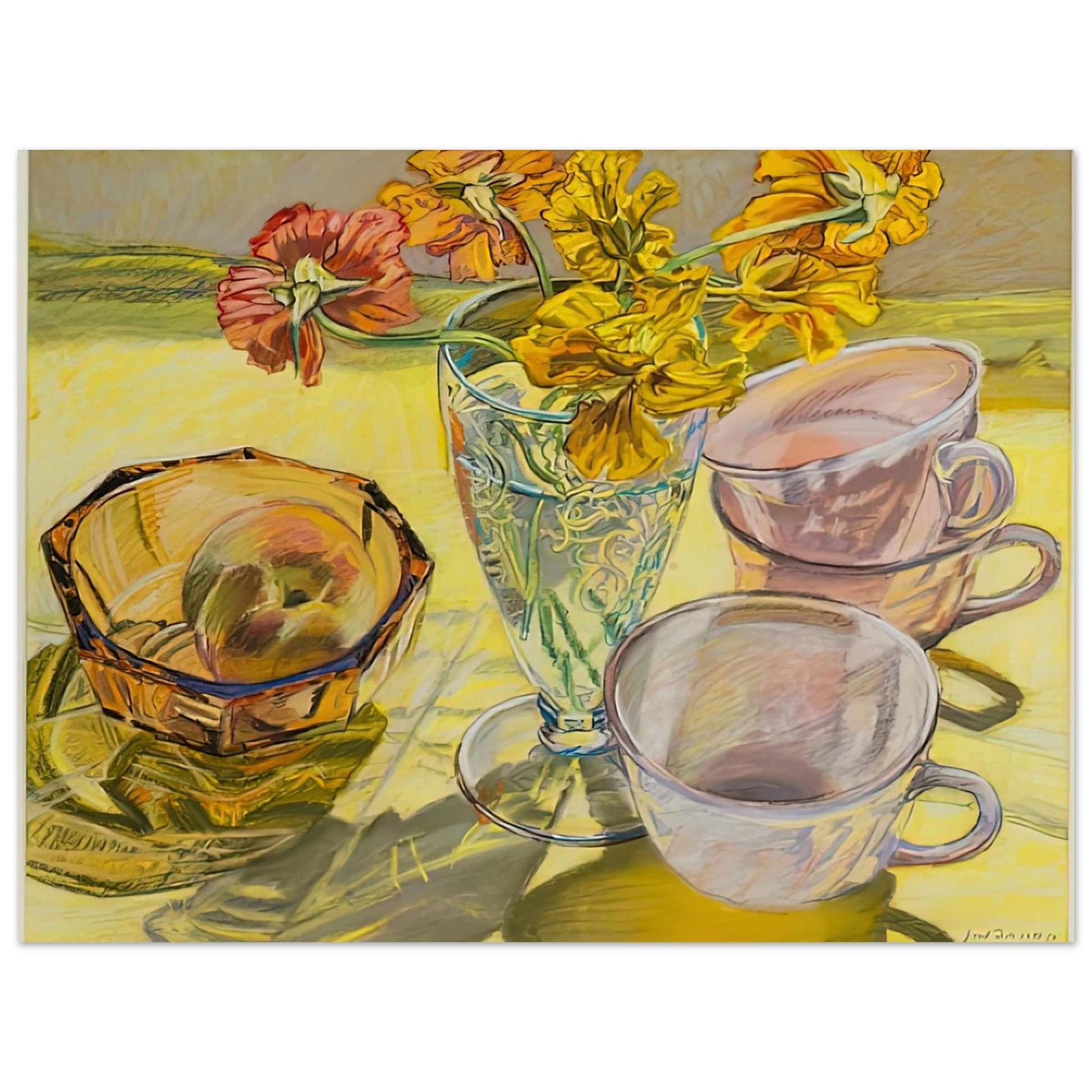 Janet Fish - NASTURTIUMS AND PINK CUPS 1981 Fine Art Poster - Default Title