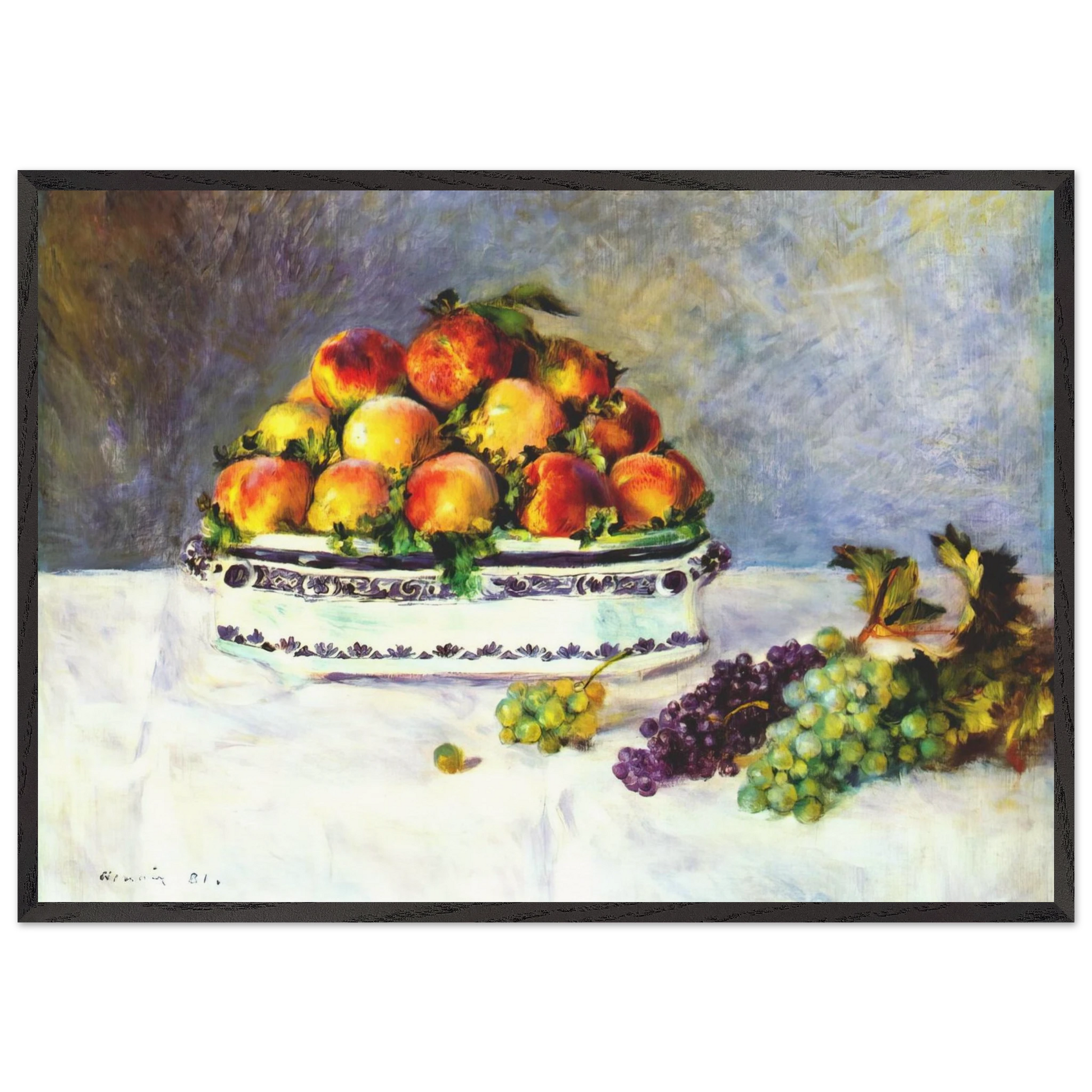 Still life with peaches and grapes - Pierre-Auguste Renoir Framed Art Print – Black Wooden Frame - Default Title - -Framed Art Print