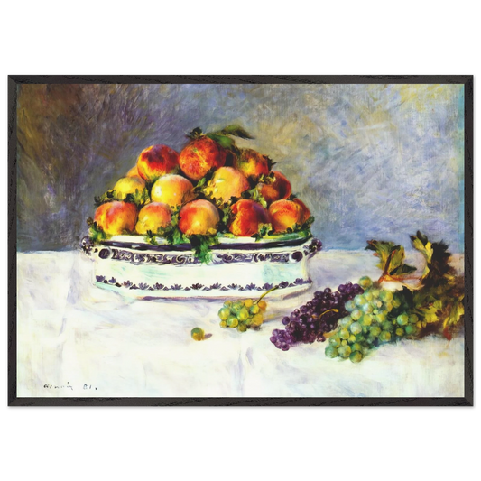 Still life with peaches and grapes - Pierre-Auguste Renoir 70x100 cm / 28x40 inches Framed Art Print – Black Wooden Frame