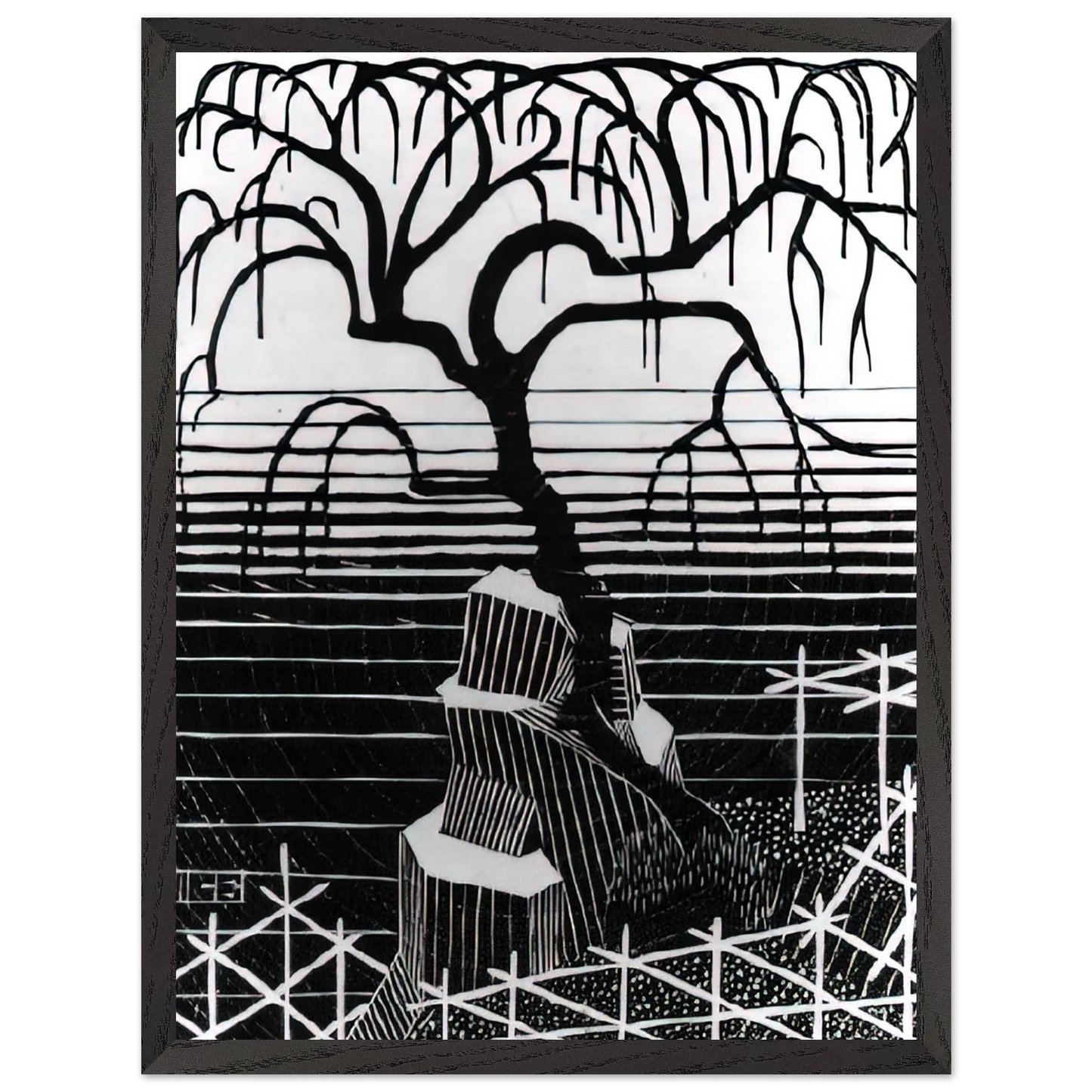 MC Escher - TREE 1926 Wall Art - 60x80 cm / 24x32 inches - Premium Wooden Framed Poster With Fine Art Paper - White frame