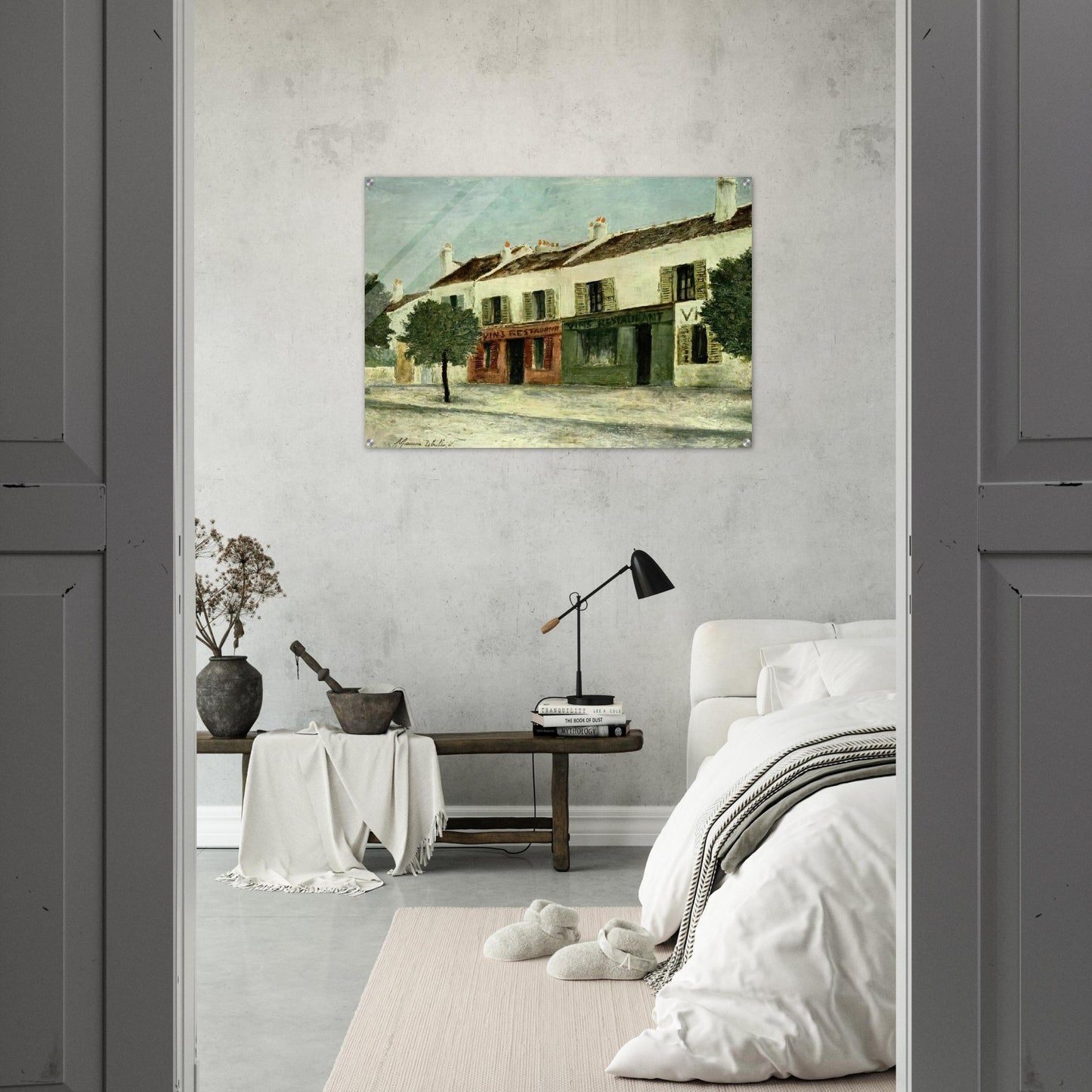 BISTROS IN A SUBURB - Maurice Utrillo Acrylic Print - 70x100 cm / 28x40″ inches | Maurice Utrillo Wall Art | Maurice Utrillo Prints