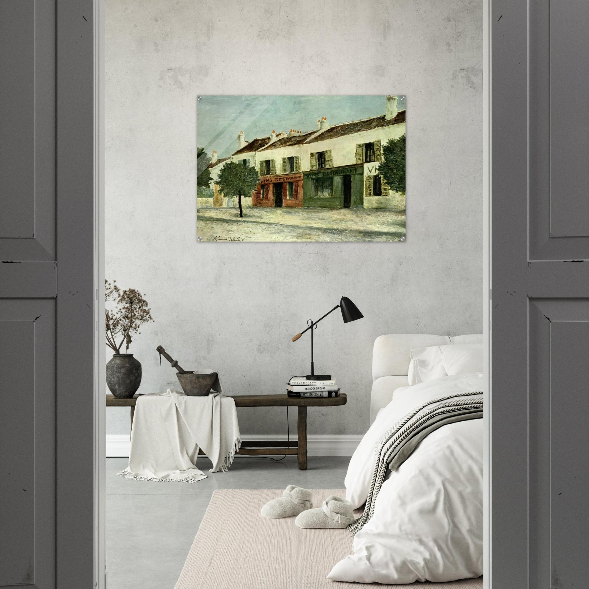 BISTROS IN A SUBURB - Maurice Utrillo Acrylic Print - 70x100 cm / 28x40″ inches | Maurice Utrillo Wall Art | Maurice Utrillo Prints