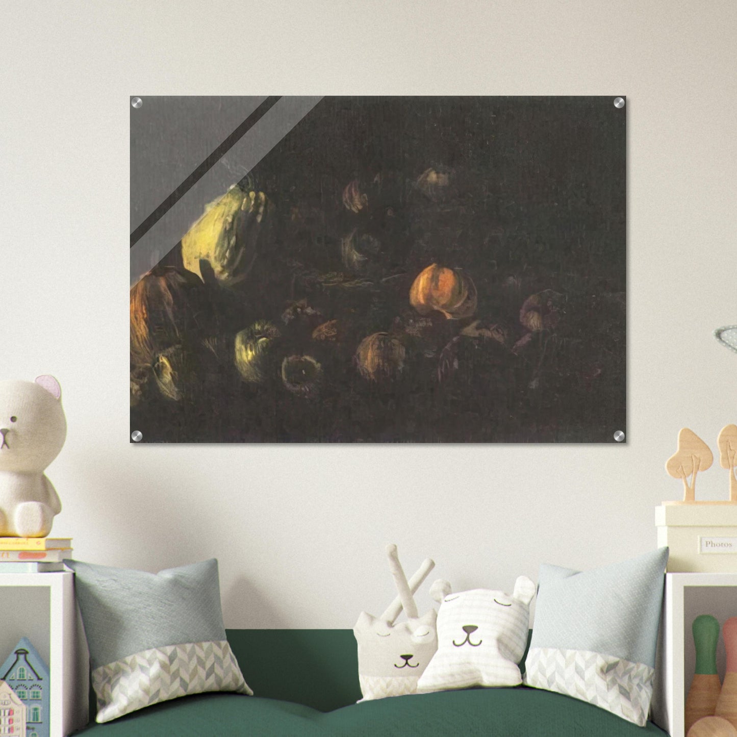 Still life with a basket of apples and two pumpkins - Vincent van Gogh Acrylic Print - 70x100 cm / 28x40″ inches