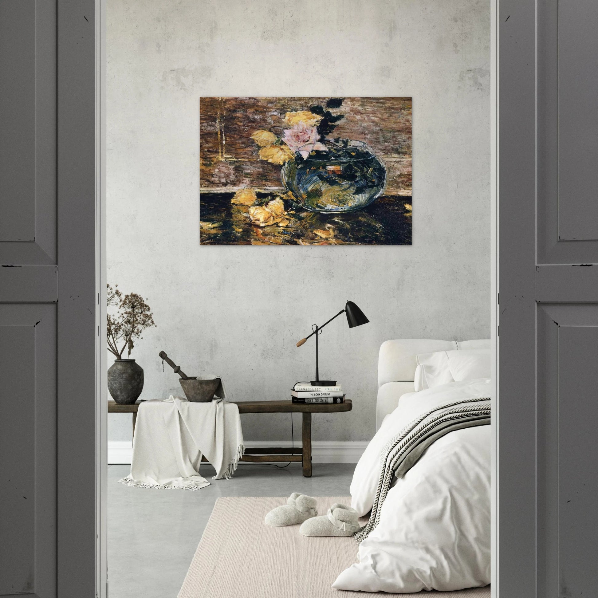 Roses in a Vase - Childe Hassam Brushed Aluminum Print - 70x100 cm / 28x40 inches | Childe Hassam Aluminum Print | Childe Hassam Prints