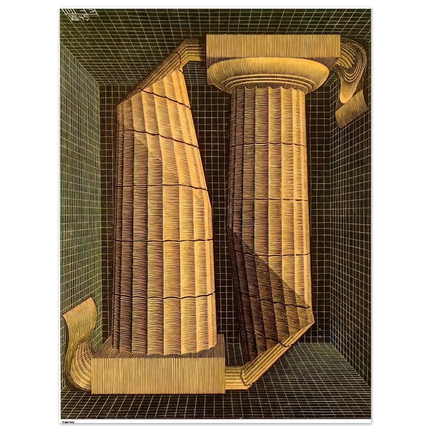 MC Escher - DORIC COLUMNS Wall Art - 21x29.7 cm / 8x12" - Fine Art Poster - -