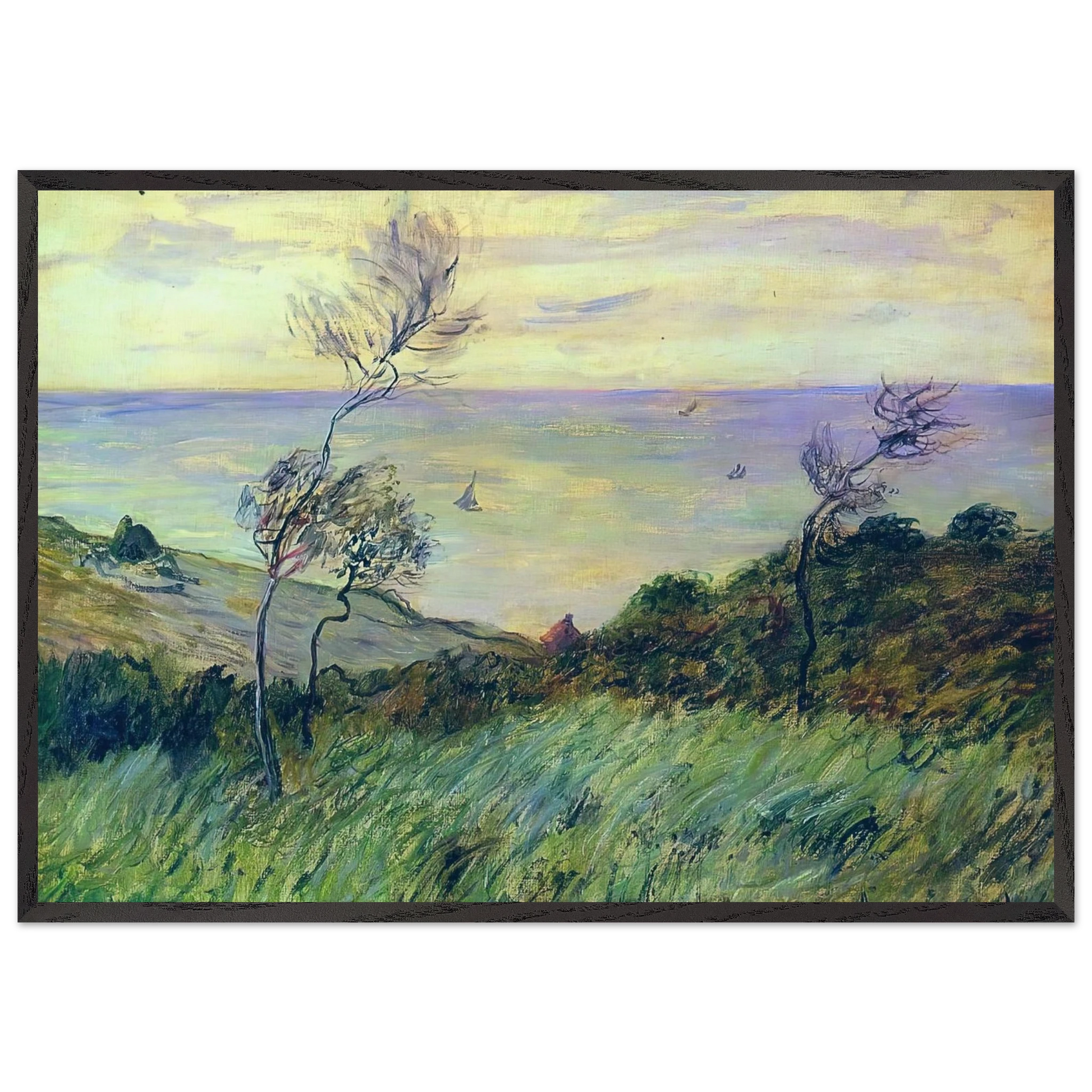 Cliffs of Varengeville Gust of Wind - claude monet Framed Art Print – Black Wooden Frame - Default Title - -Framed Art Print