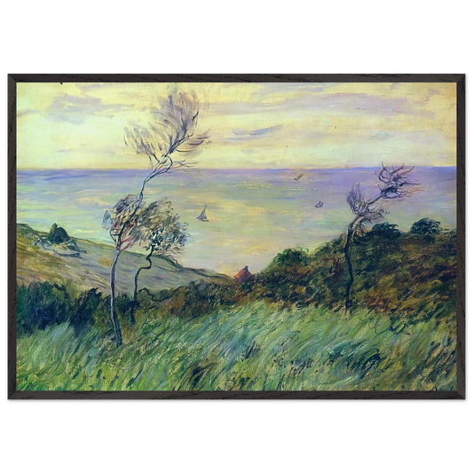 Cliffs of Varengeville Gust of Wind - claude monet 70x100 cm / 28x40 inches Framed Art Print – Black Wooden Frame
