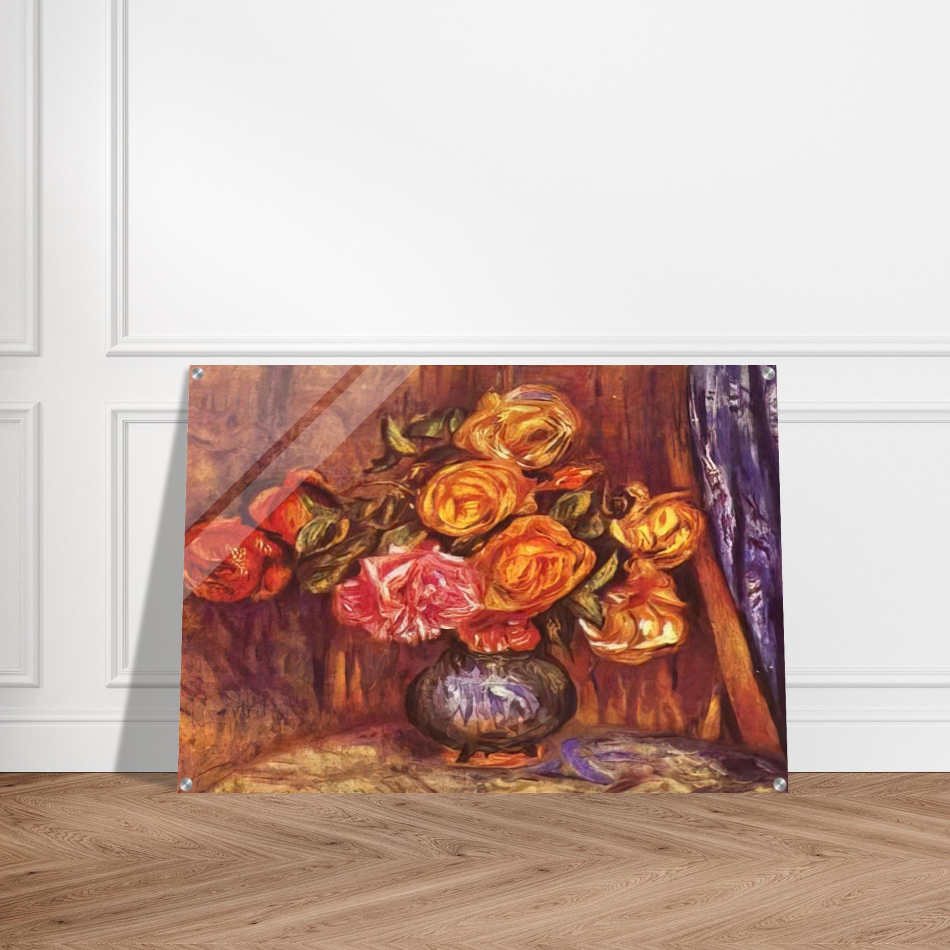 Roses Before the Blue Curtain - Pierre-Auguste Renoir Acrylic Print - 70x100 cm / 28x40″ inches