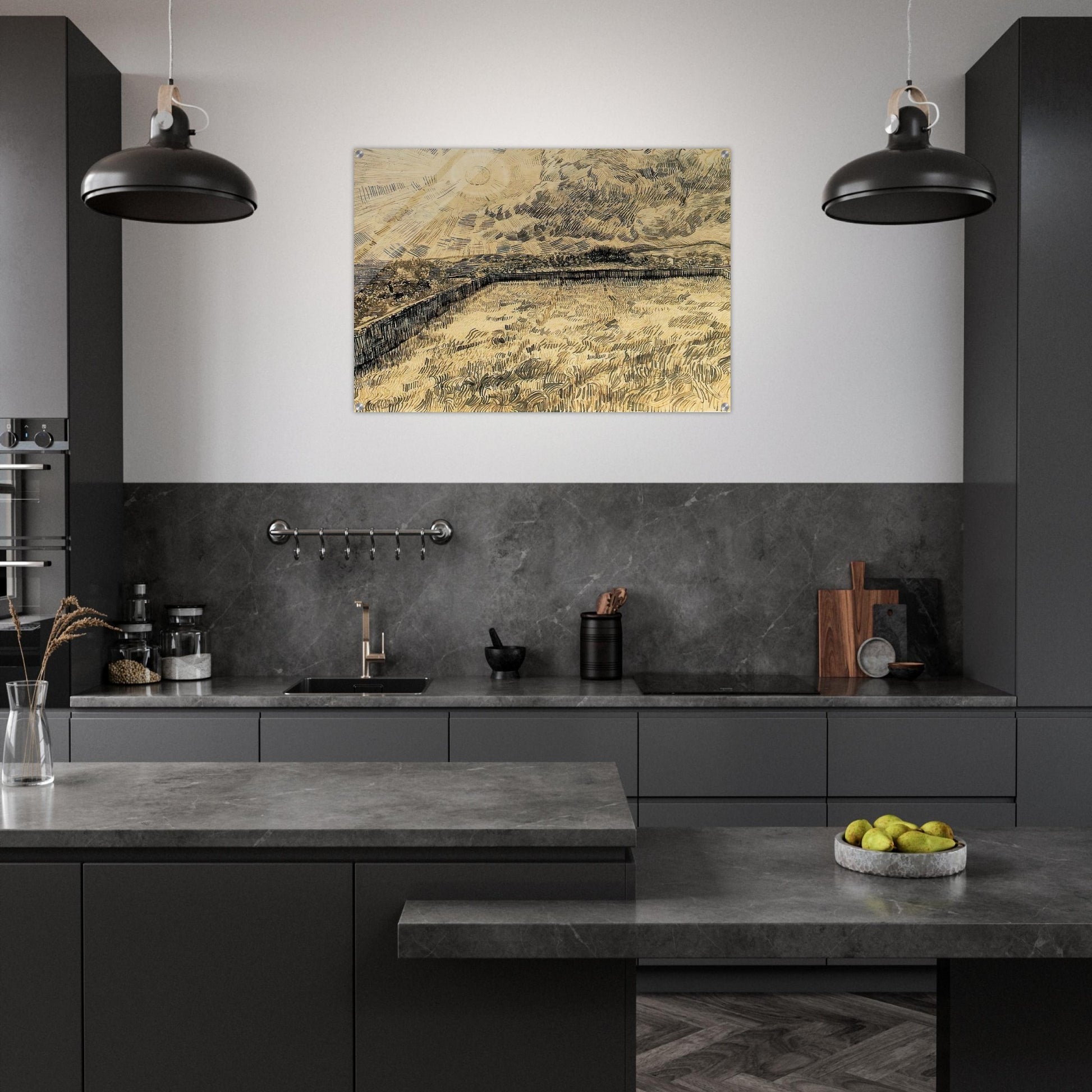 Wheat field with sun and cloud - Vincent van Gogh Acrylic Print - 70x100 cm / 28x40″ inches