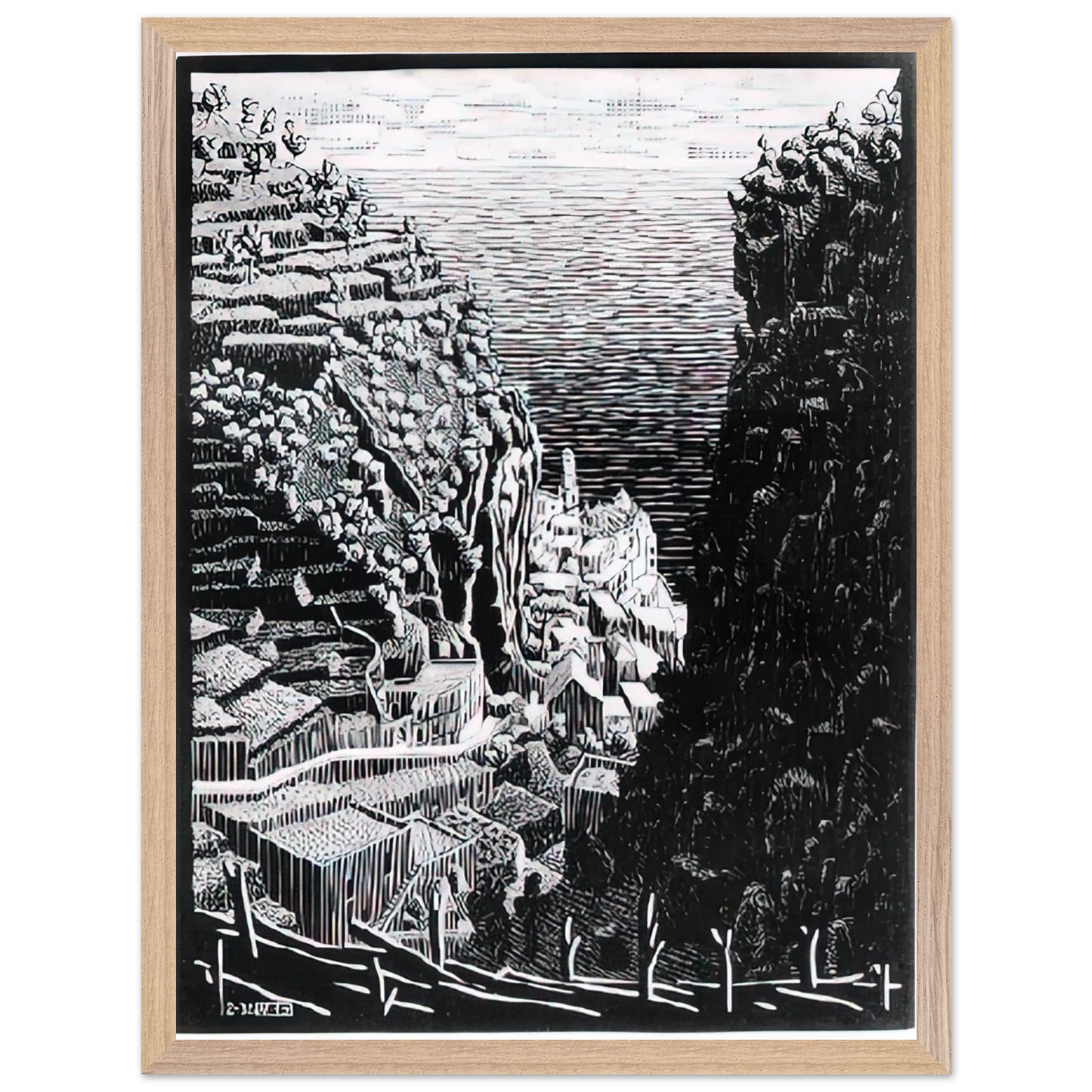 MC Escher - ATRANI COAST OF AMALFI 1 Wall Art - 30x40 cm / 12x16 inches - Fine Art Poster - -