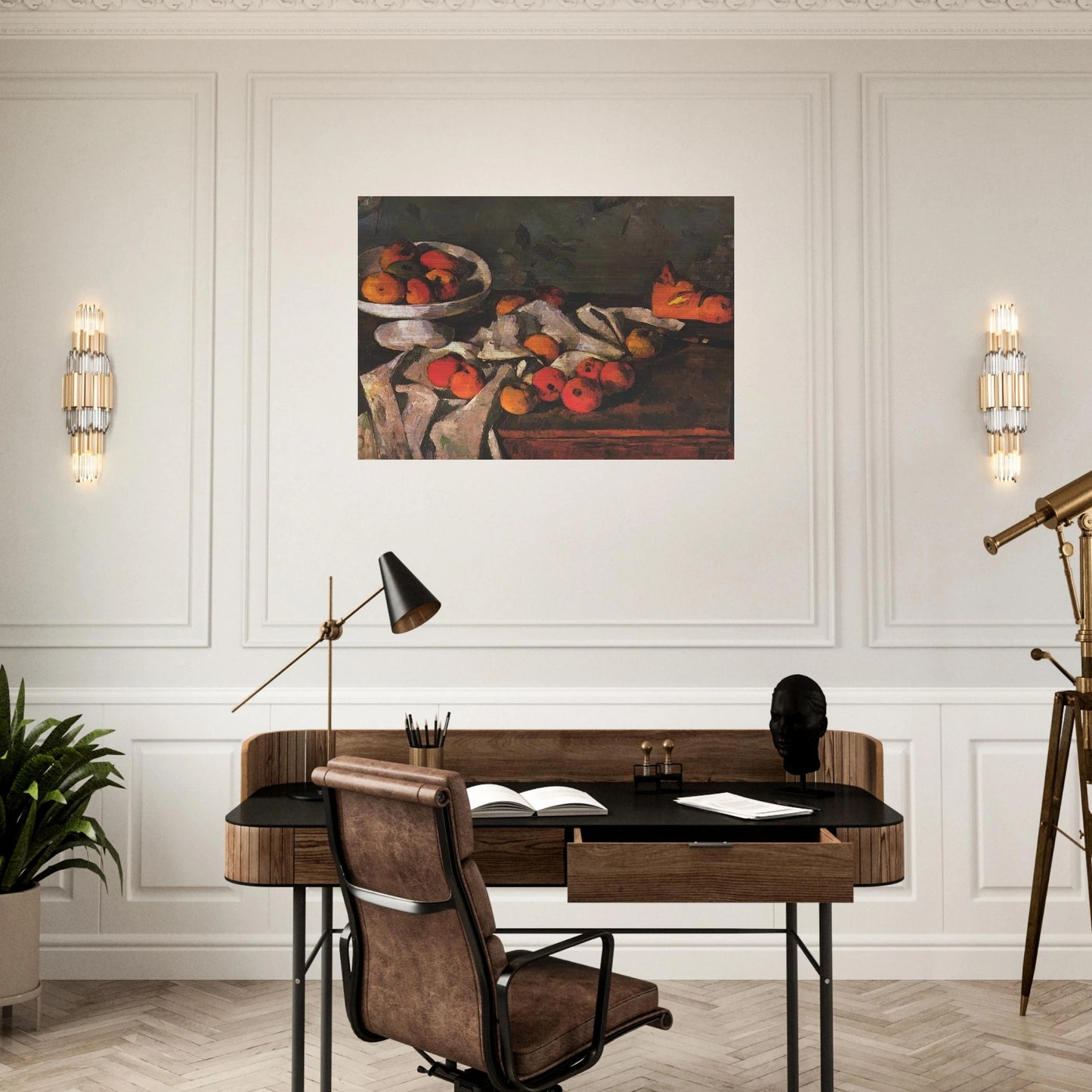 Still life with a fruit dish and apples - Paul Cézanne Brushed Aluminum Print - 70x100 cm / 28x40 inches | Paul Cézanne Aluminum Print | Paul Cézanne Prints