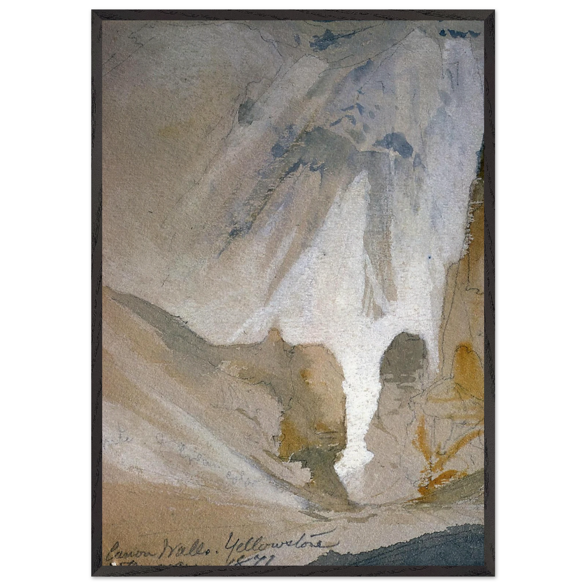 Canyon Walls Yellowstone sketch - Thomas Moran Framed Art Print – Black Wooden Frame - Default Title - -Framed Art Print