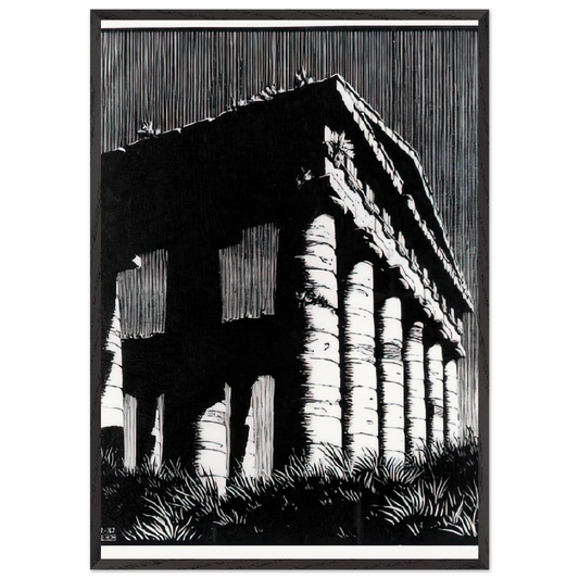 TEMPLE OF SEGESTE SICILY - MC Escher Framed Art Print – Black Wooden Frame - Default Title - -Framed Art Print