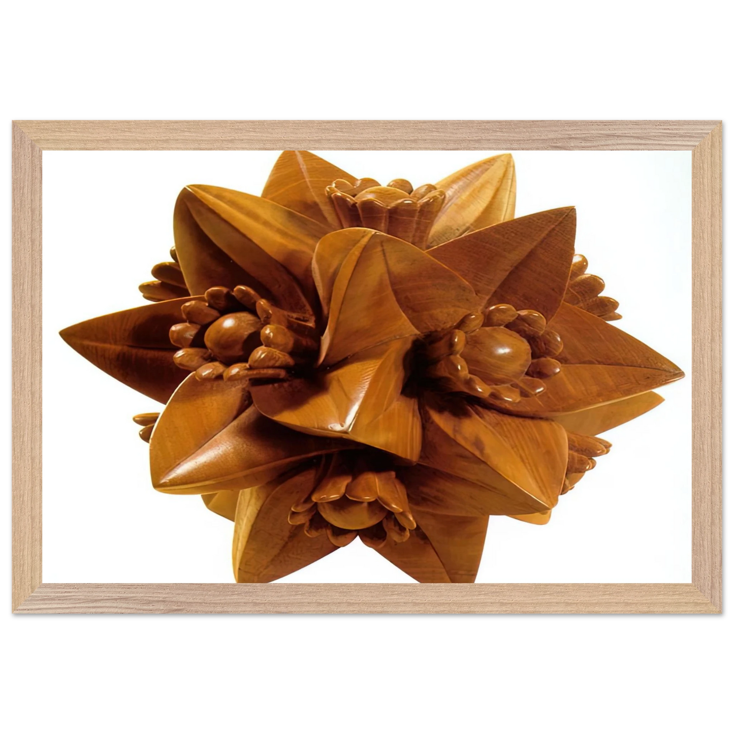 MC Escher - POLYHEDRON WITH FLOWERS Wall Art - 21x29.7 cm / 8x12" - Premium Wooden Framed Poster With Fine Art Paper - Wood frame
