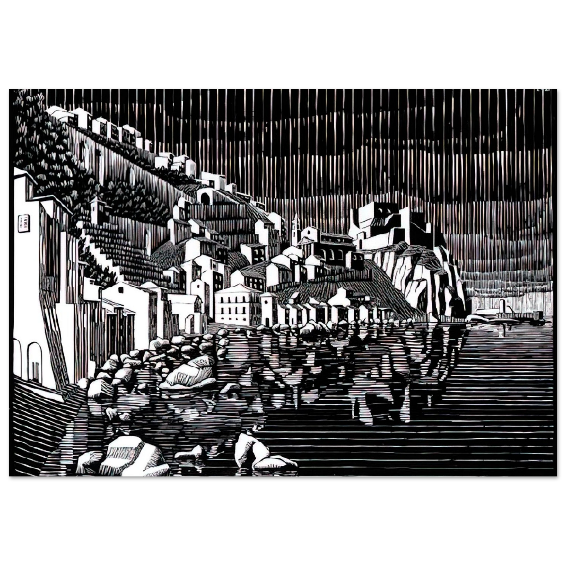 MC Escher - SCILLA CALABRIA FEBRUARY 1931 1931 Wall Art - 60x80 cm / 24x32 inches - Premium Wooden Framed Poster With Fine Art Paper - White frame