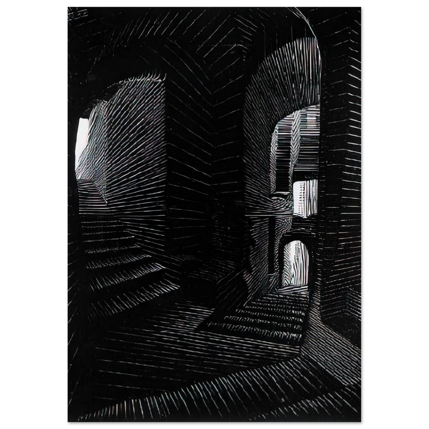 MC Escher - COVERED ALLEY IN ATRANI Wall Art - 60x80 cm / 24x32 inches - Premium Wooden Framed Poster With Fine Art Paper - Black frame