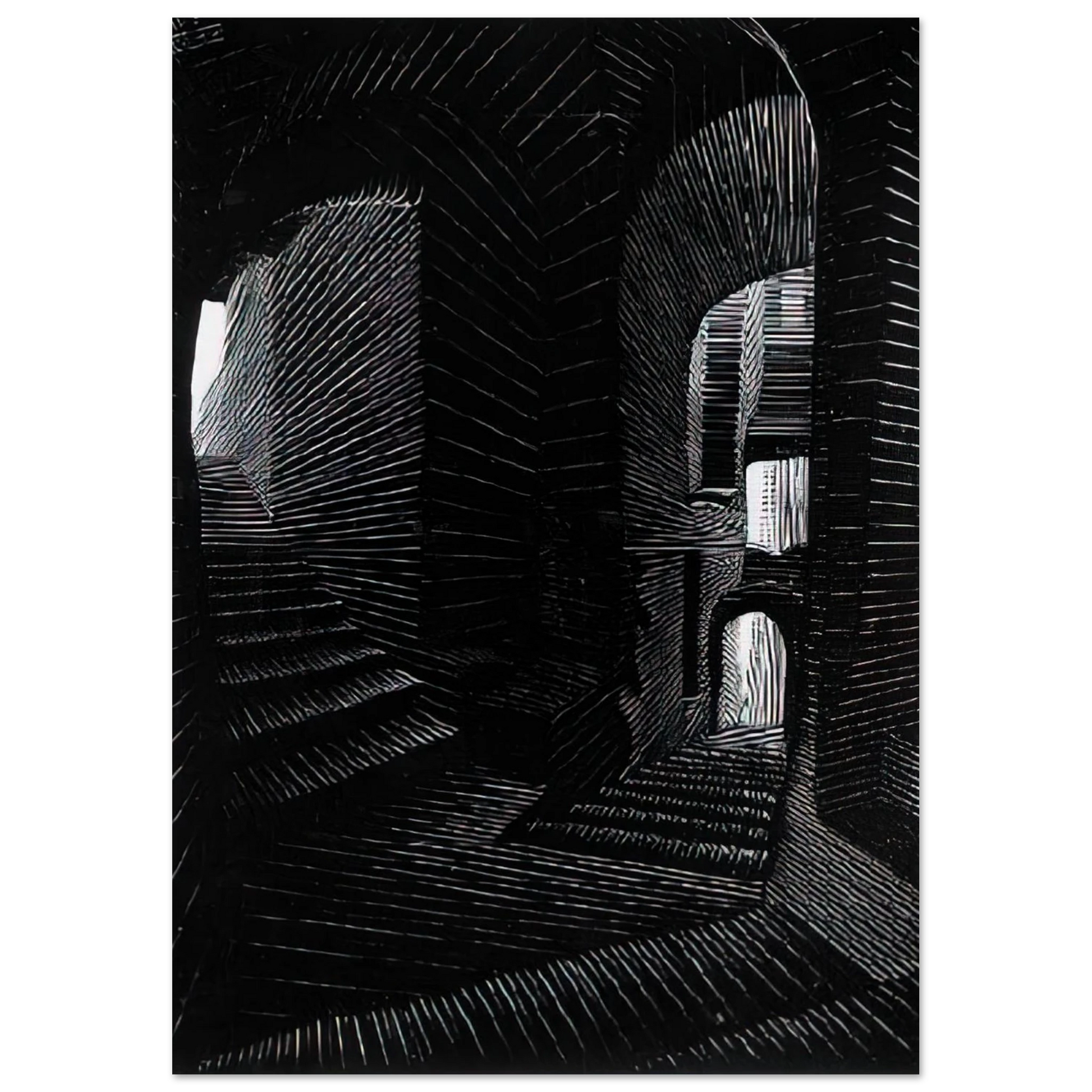 MC Escher - COVERED ALLEY IN ATRANI Wall Art - 60x80 cm / 24x32 inches - Premium Wooden Framed Poster With Fine Art Paper - Black frame