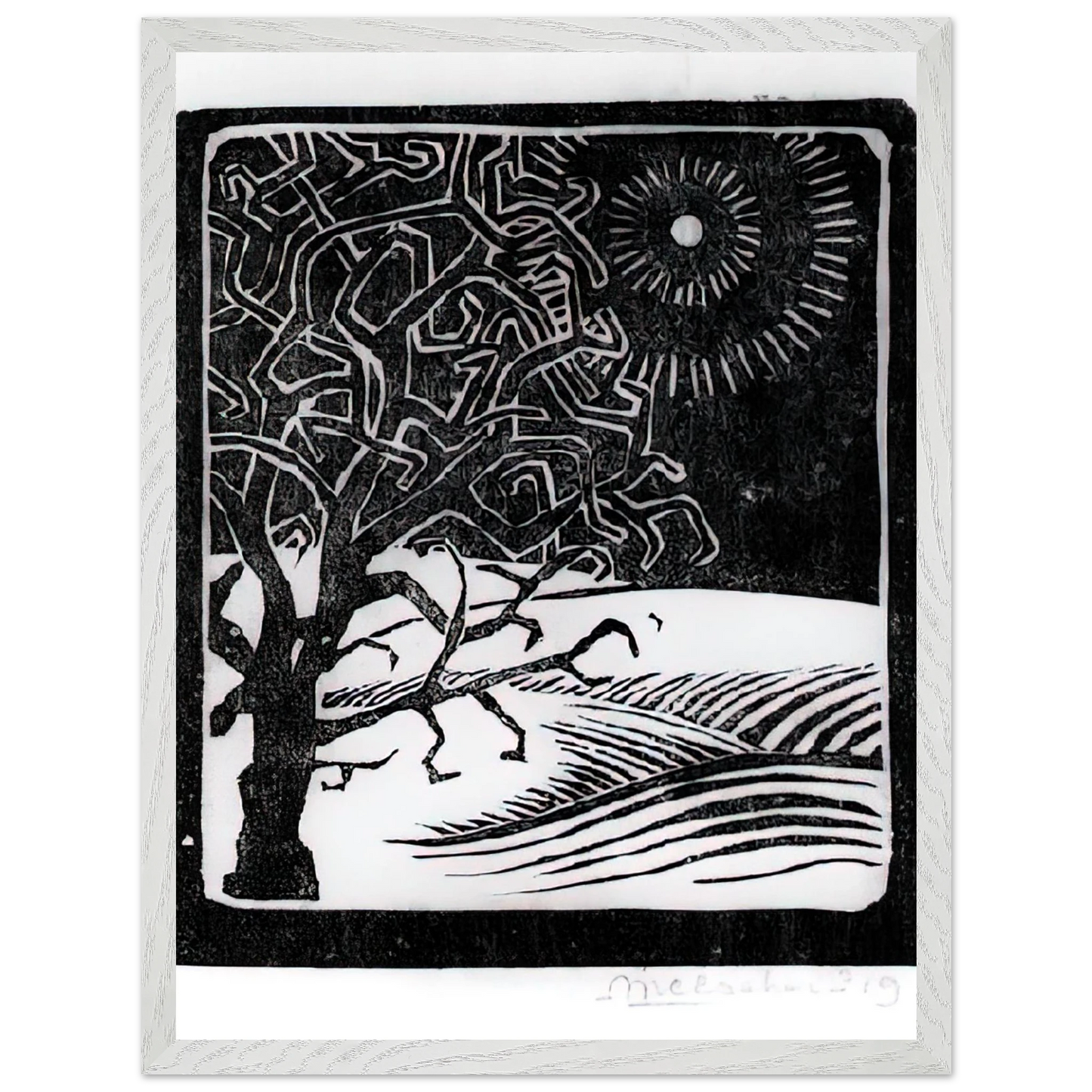 MC Escher - THE BORGER OAK Wall Art - 60x80 cm / 24x32 inches - Premium Wooden Framed Poster With Fine Art Paper - Wood frame