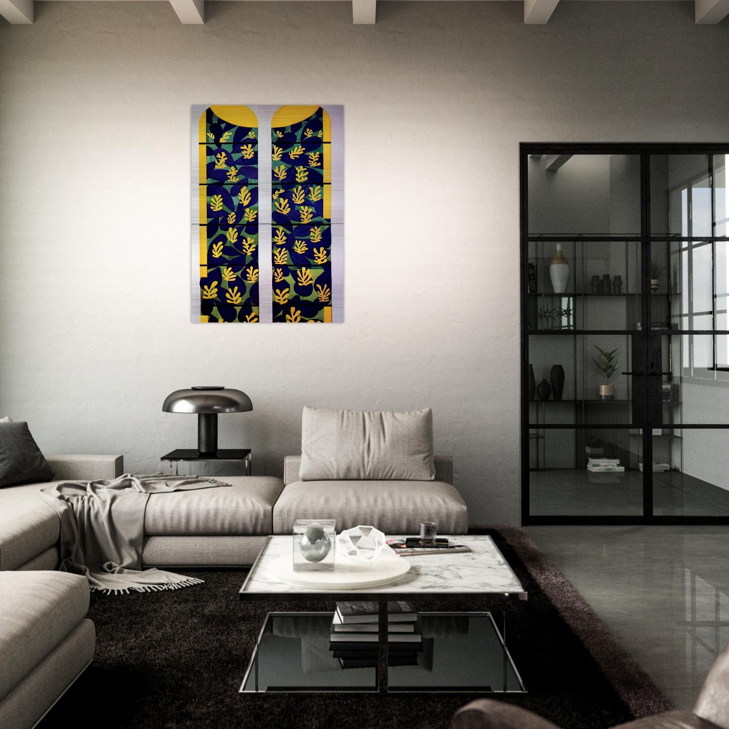 TREE OF LIFE STAINED GLASS BEHIND THE ALTAR IN THE CHAPEL OF THE ROSARY AT VENCE 1951 - Henri Matisse Brushed Aluminum Print - 70x100 cm / 28x40 inches | Henri Matisse Aluminum Print | Henri Matisse Prints