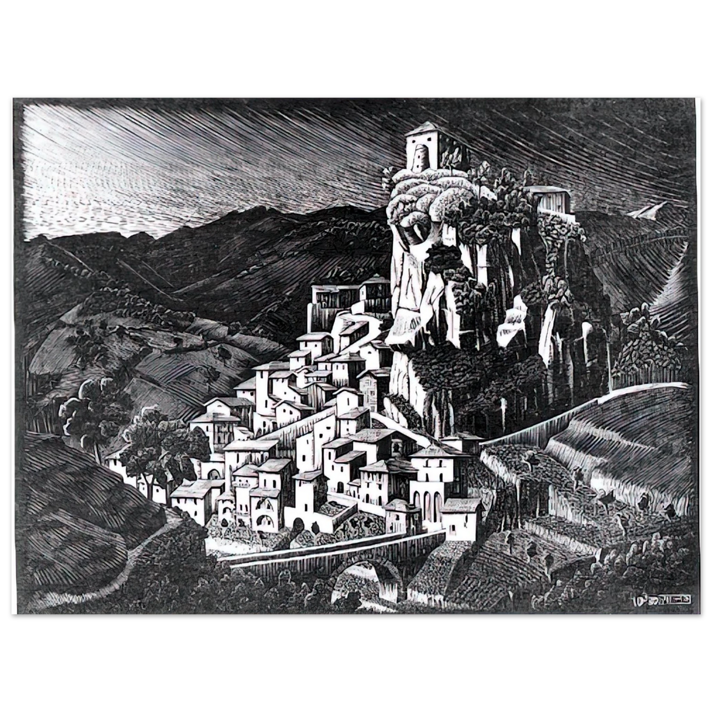MC Escher - PALIZZI CALABRIA OCTOBER 1930 1930 Wall Art - 30x40 cm / 12x16 inches - Premium Wooden Framed Poster With Fine Art Paper - Black frame