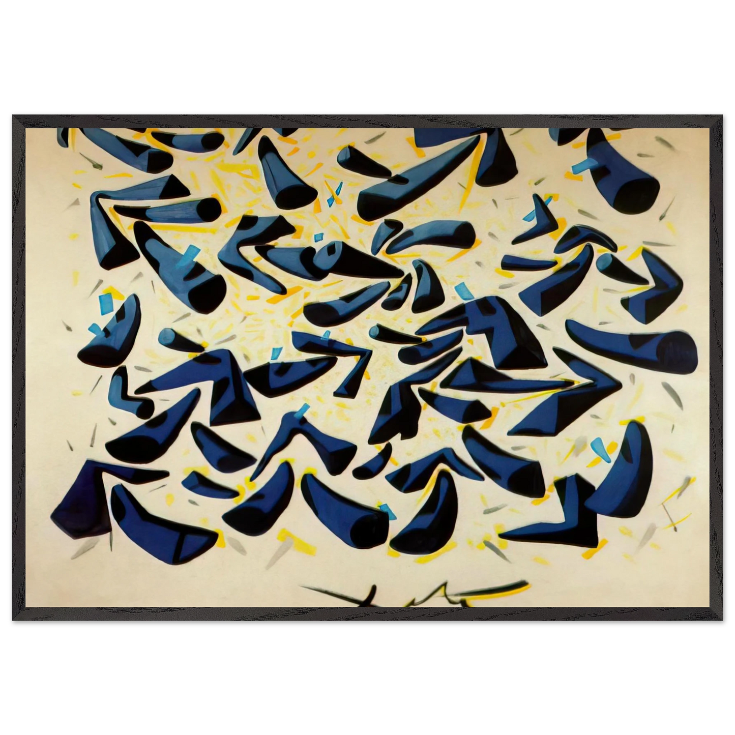 BLUE HORNS DESIGN FOR A SCARF - Salvador Dali Framed Art Print – Black Wooden Frame - Default Title - -Framed Art Print