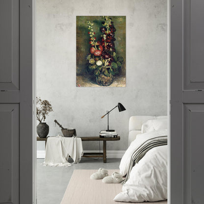 Vase of Hollyhocks - Vincent van Gogh Brushed Aluminum Print - 70x100 cm / 28x40 inches | Vincent van Gogh Aluminum Print | Vincent van Gogh Prints