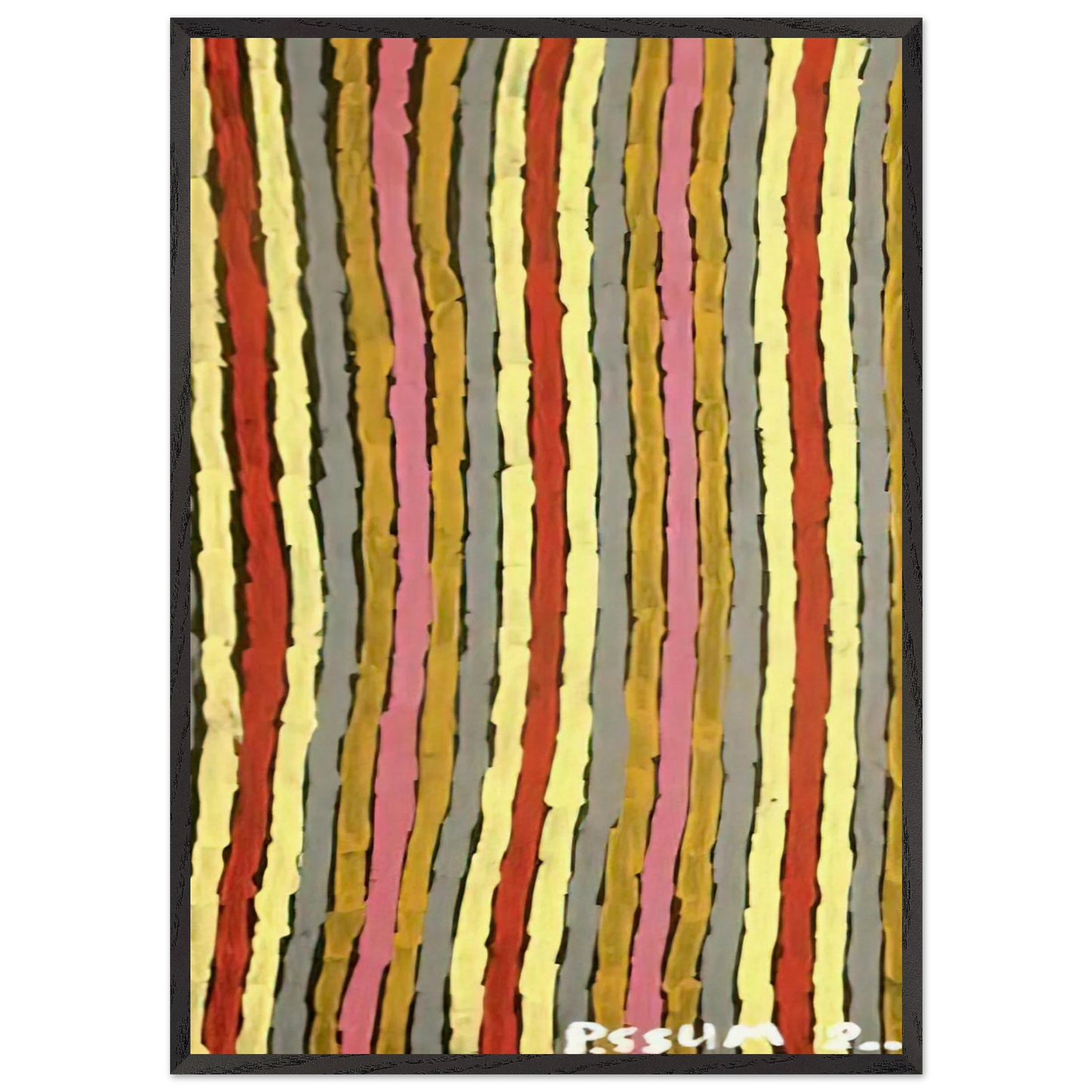 Ceremonial Paint Floor Napperby - 2001 - Clifford Possum Tjapaltjarri Framed Art Print – Black Wooden Frame - Default Title - -Framed Art Print