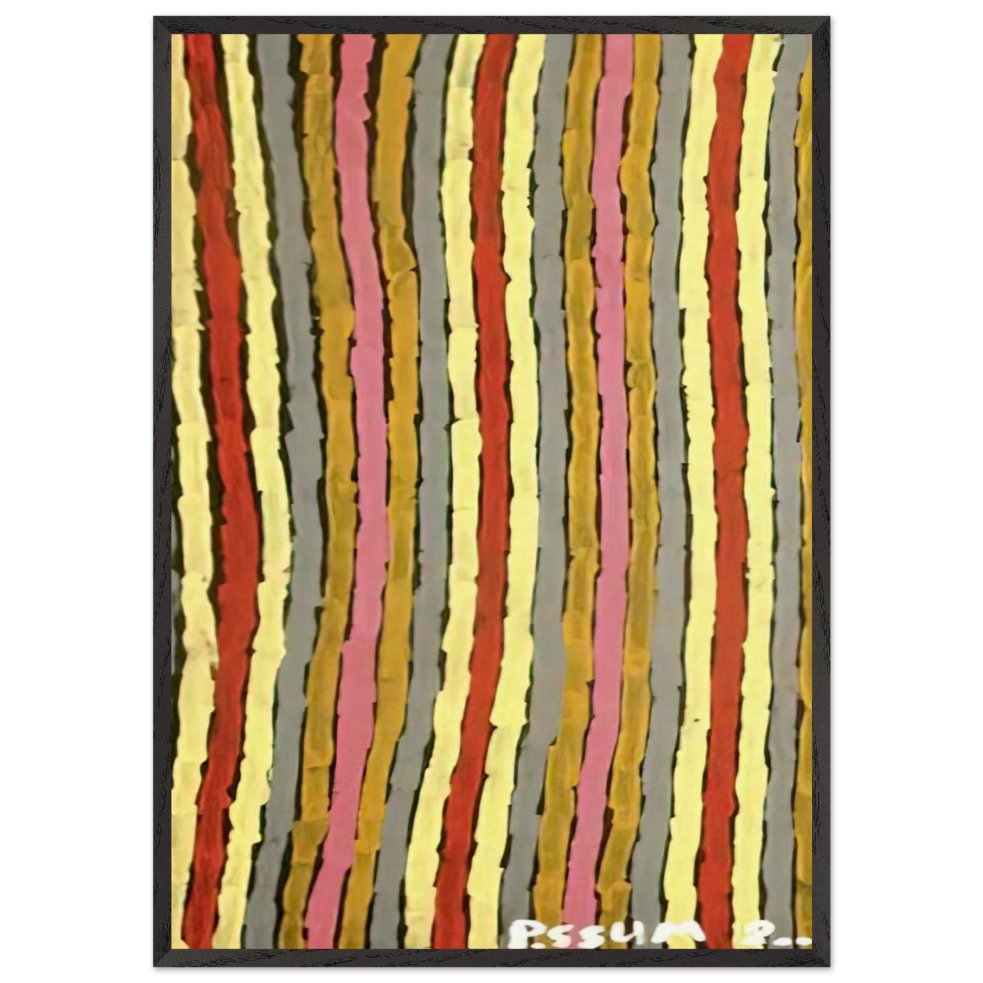 Ceremonial Paint Floor Napperby - 2001 - Clifford Possum Tjapaltjarri Framed Art Print – Black Wooden Frame - Default Title - -Framed Art Print