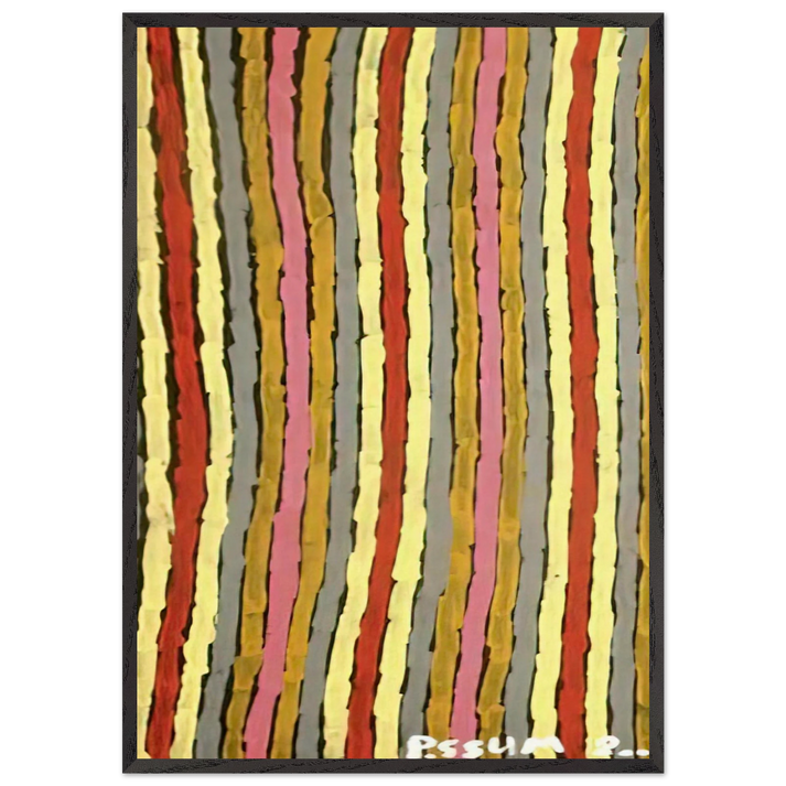 Ceremonial Paint Floor Napperby - 2001 - Clifford Possum Tjapaltjarri 70x100 cm / 28x40 inches Framed Art Print – Black Wooden Frame
