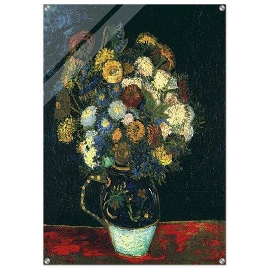 Still Life Vase with Zinnias - Vincent van Gogh Acrylic Print - 70x100 cm / 28x40″ inches | Vincent van Gogh Wall Art | Vincent van Gogh Prints